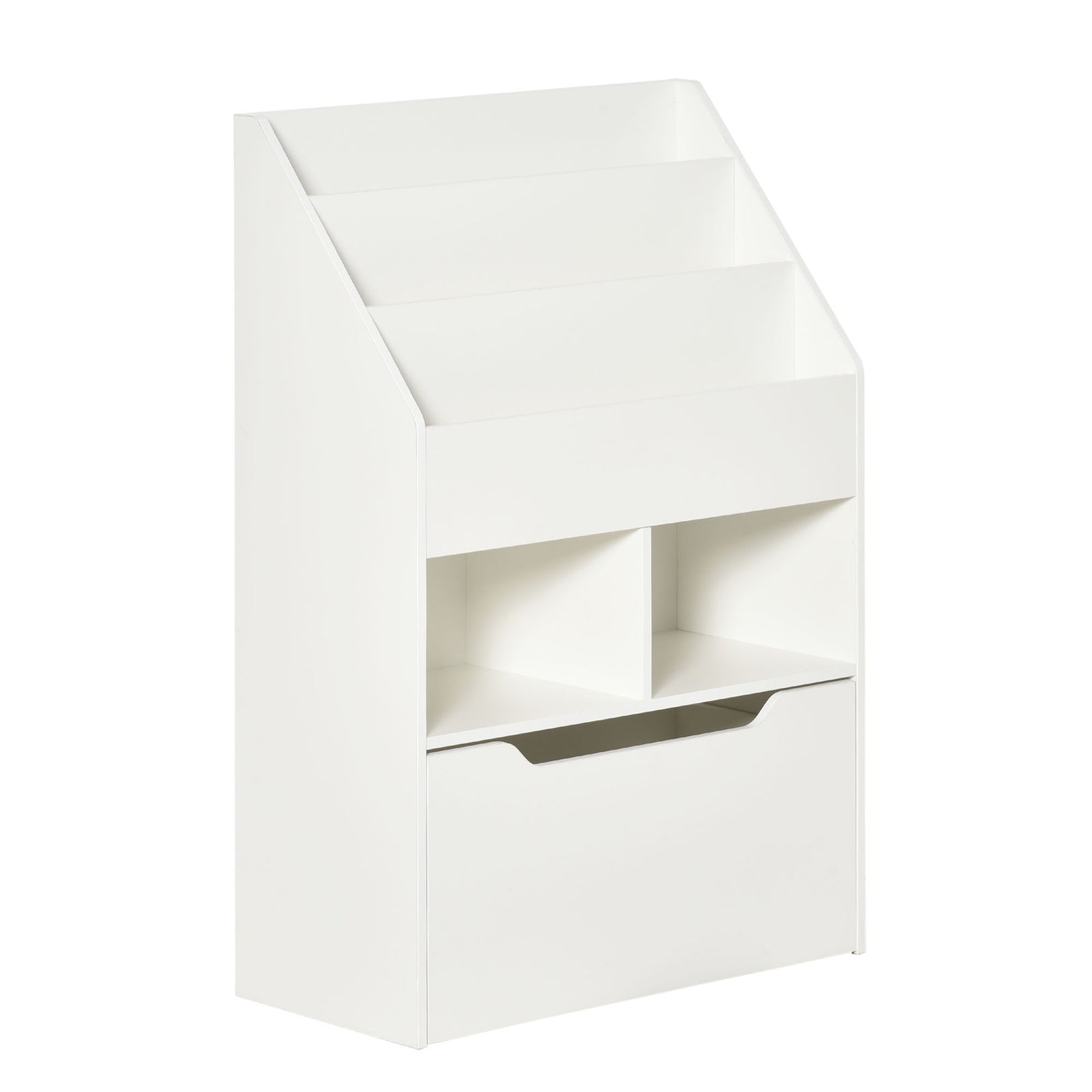 Kids Bookshelf, Toy Box W/ Storage Drawer, Wheels, For Bedroom | White