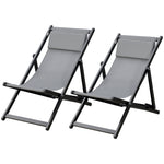 Set Of 2 Folding Garden Beach Aluminium Frame Deck Chairs | Dark Gray