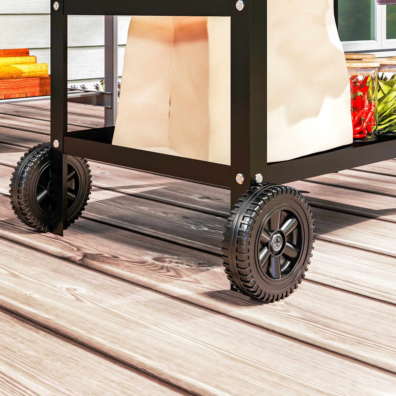 Bbq Trolley W/ Stainless Steel Top, Movable Pizza Table