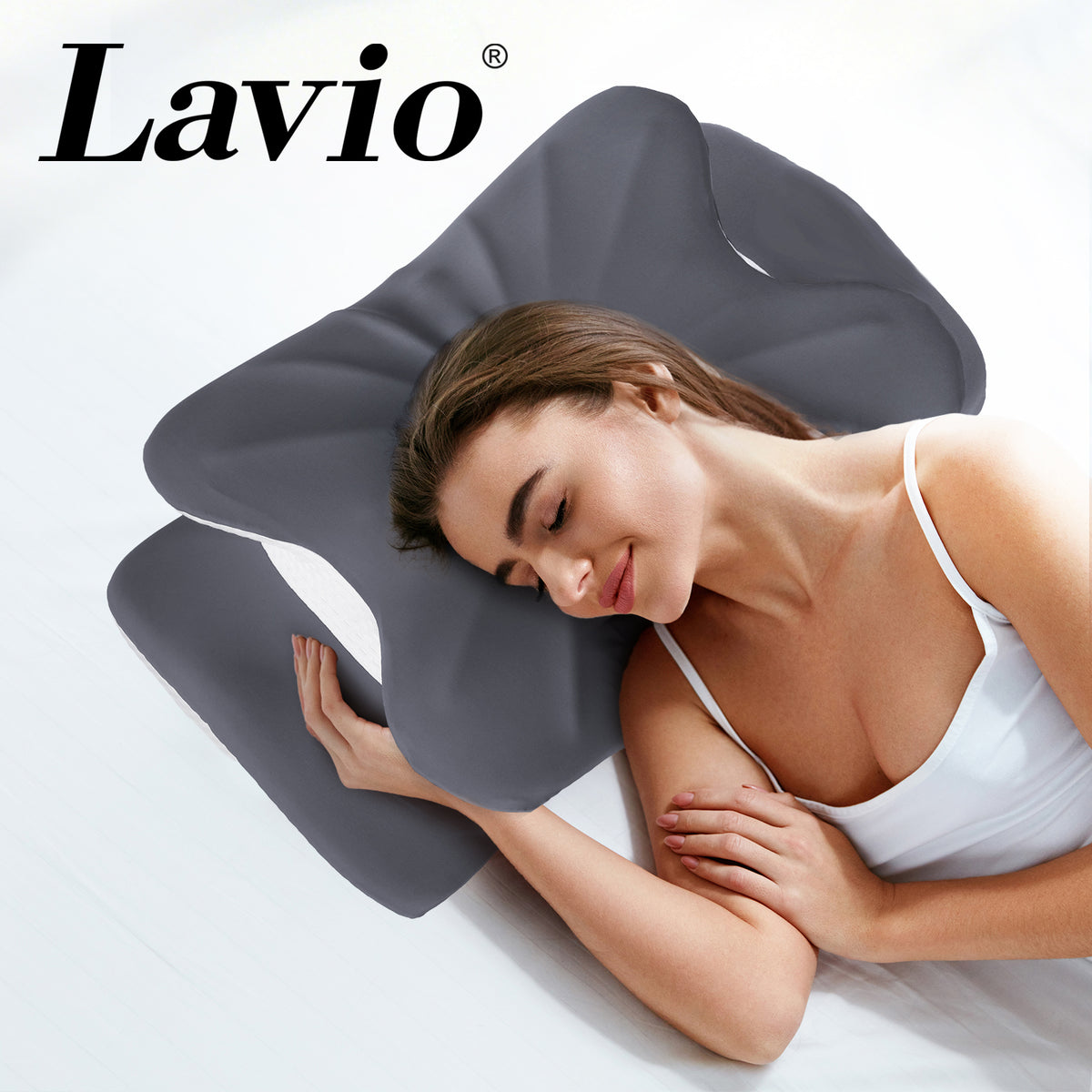 Lavio Ergonomic Butterfly Neck Pillow For Side Back Stomach Sleepers Washable