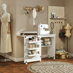 Folding Sewing Table Rolling Craft Table With Drop Leaf | White