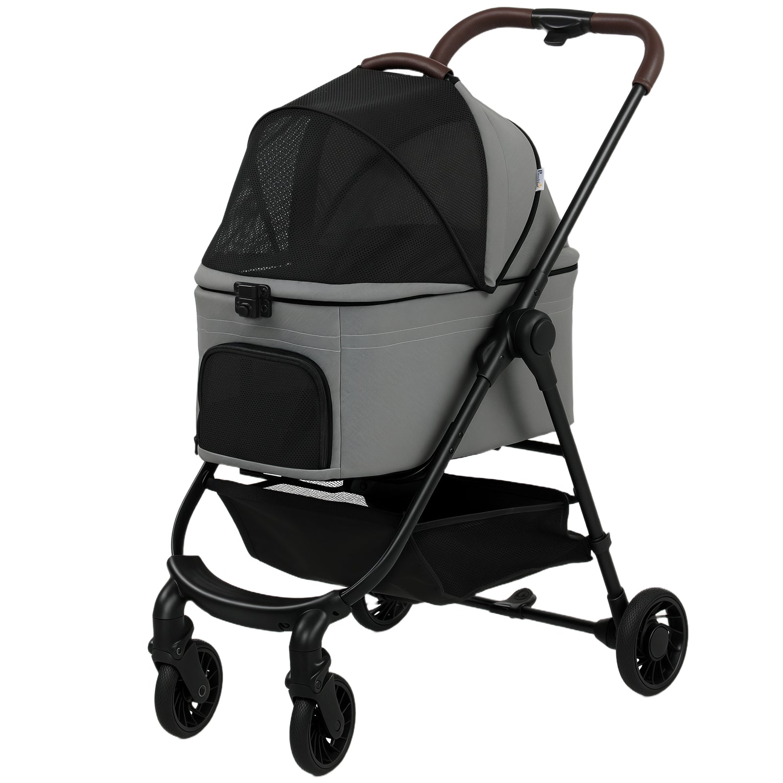 PawHut 3 In 1 Foldable Pet Stroller For Small Dog With Travel Carrier, Grey