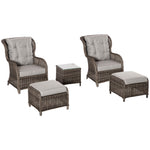 Outsunny 5 Pcs Deluxe Garden Rattan Furniture Sofa Chair & Stool Table Set