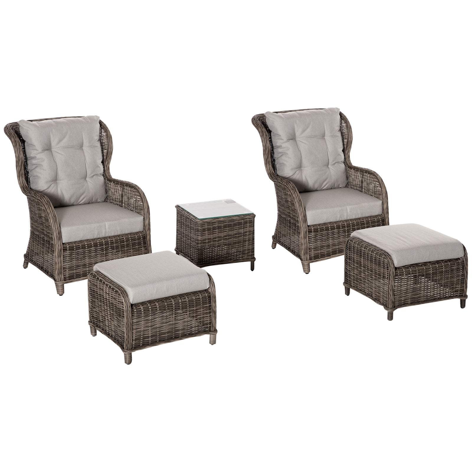 Outsunny 5 Pcs Deluxe Garden Rattan Furniture Sofa Chair & Stool Table Set