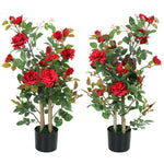 HOMCOM Artificial Rose Tree Set Of 2 With 344 Silk Leaves & 17 Flowers