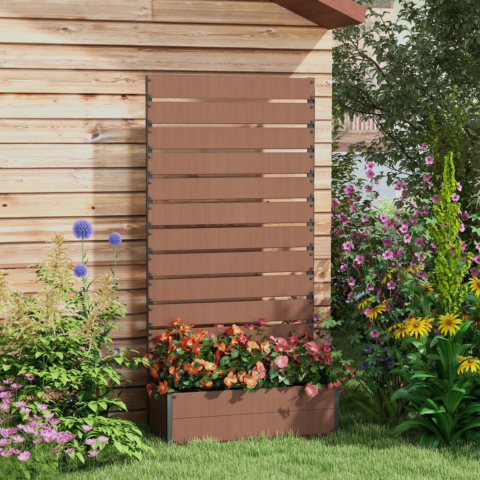 Garden Planter With Trellis For Climbing Plants | Brown