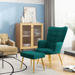 Button Tufted Armchair With Footstool Gold Tone Steel Legs | One Size | Green