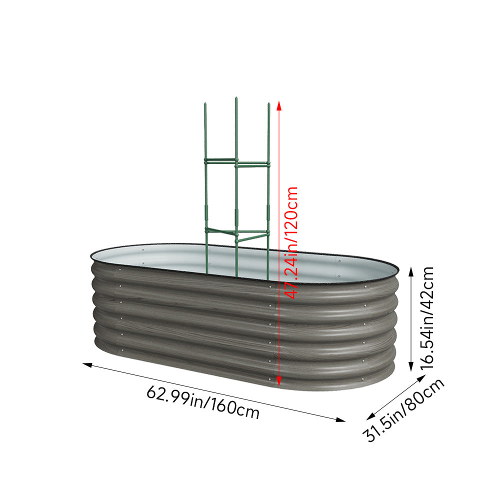160/240/360cm W X 80cm D X 42cm H Outdoor Galvanized Steel Raised Garden Bed With Trellis | Small | Mixed Grey