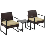 3pc Rattan Patio Bistro Set 2 Chairs Coffee Side Table Set | Beige