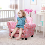 Cute Cloud Star Child Armchair Seat Wood Frame W/ Footrest Padding | Pink
