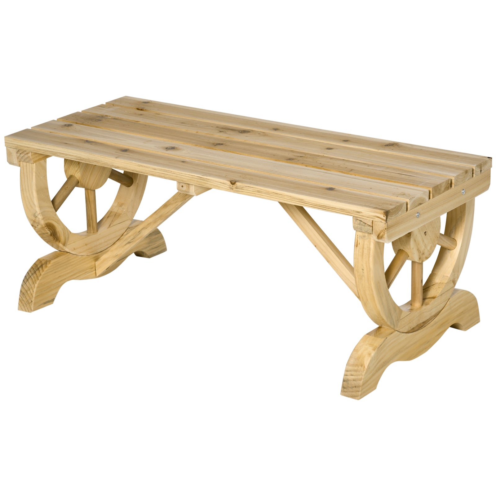 Rustic Wooden 2-person Bench Wheel-shaped Legs Reinforced | Coffee