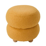 Round Teddy Fleece Upholstered Footstool Upholstered Ottoman With Wooden Legs | Mustard Yellow