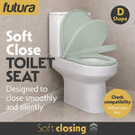 Toilet Seat Soft Close D Shape, Premium Thermoplastic, Quick Release, Top & Bottom Fixings | Sage Green