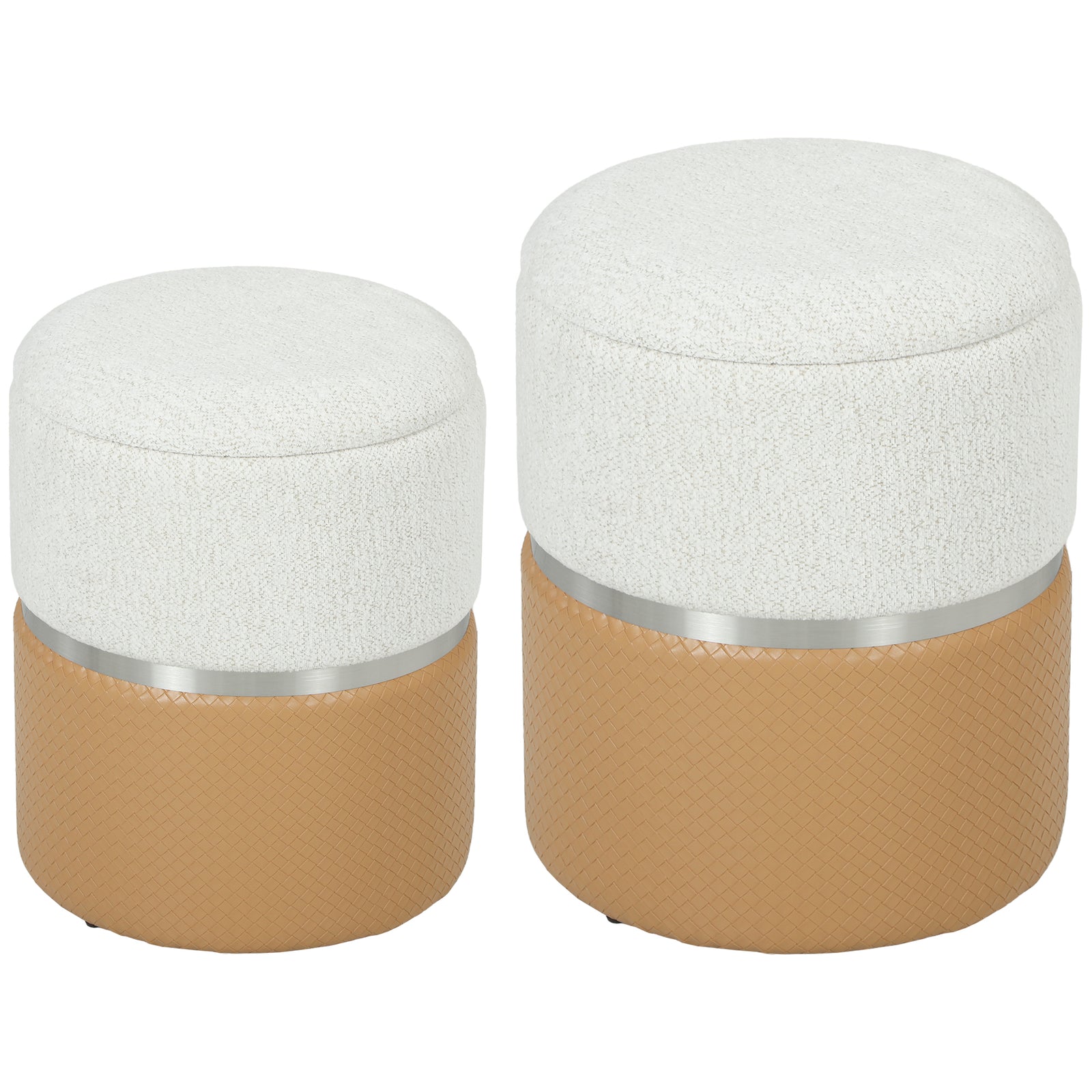 Round Storage Ottoman Set Of 2, Nesting Footrest Stool | Brown