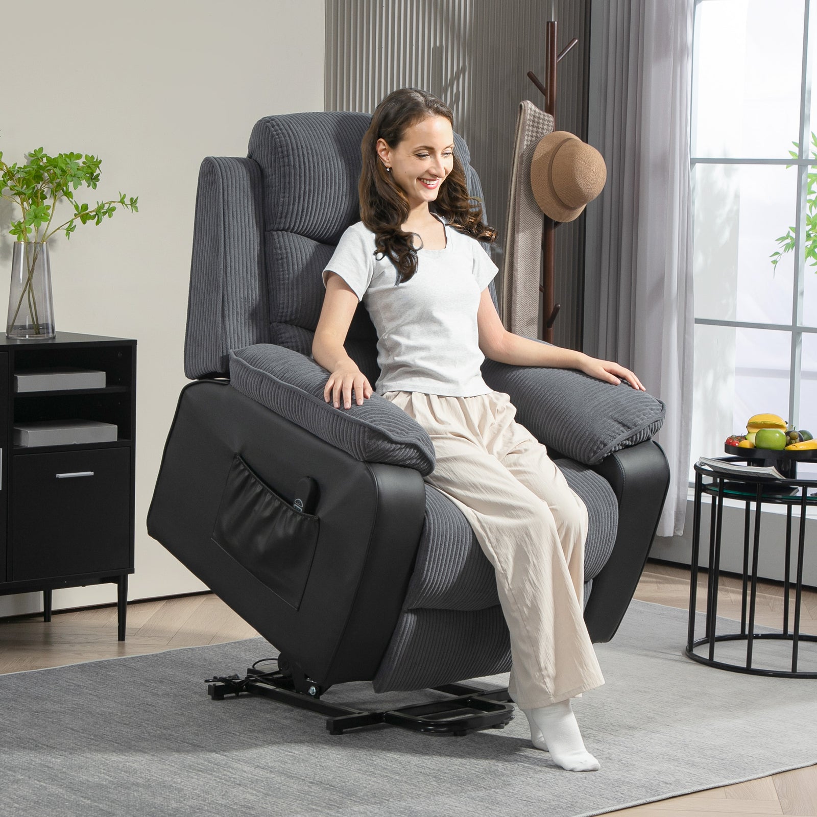 Power Lift Recliner Chair With Remote Control 2 Side Pockets | One Size | Gray