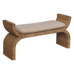 Artisan Furniture Solid Wood Rattan Weave Boucle Bench, Upholstered
