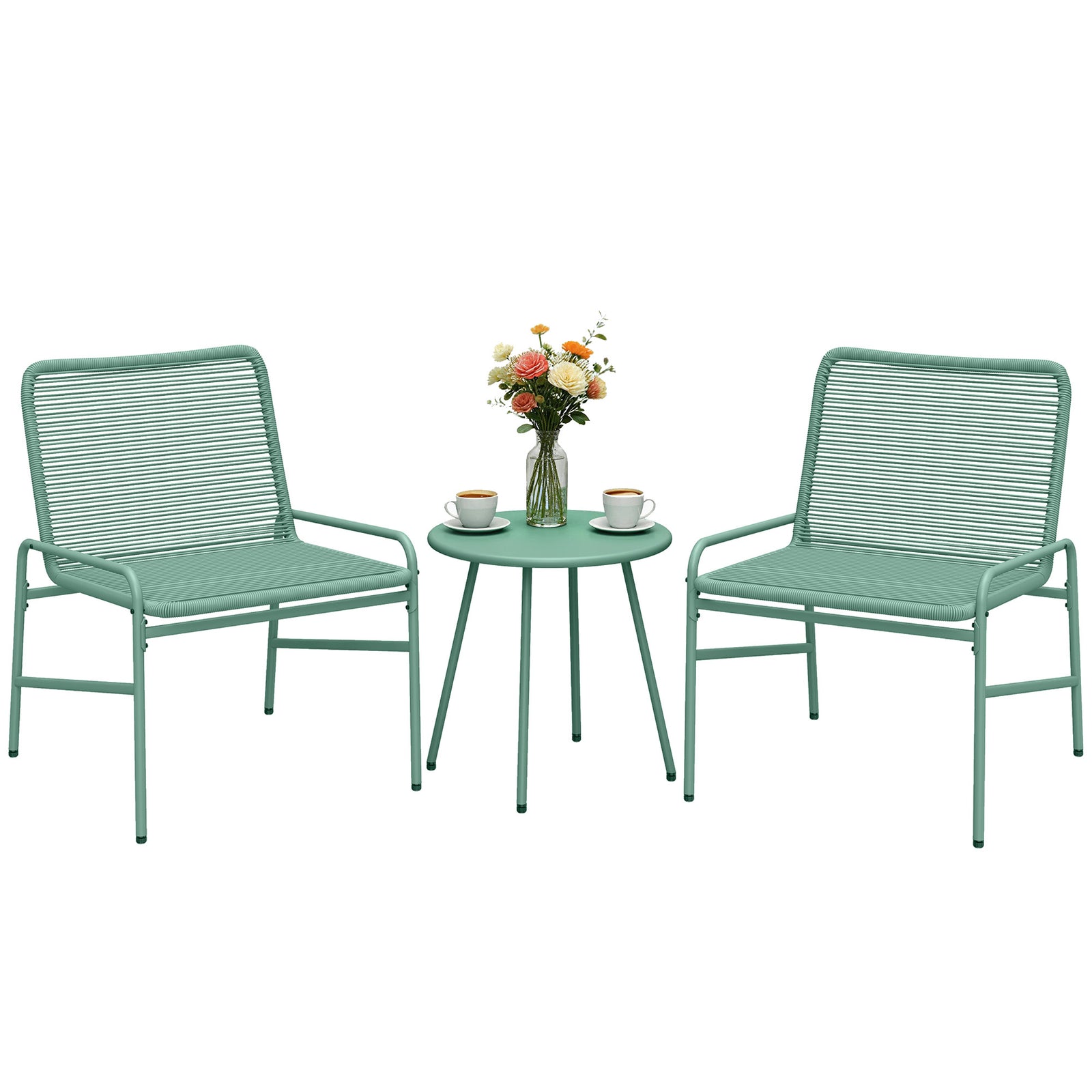 Rattan Bistro Set With 2 Chairs & Round Table For Patio | Green