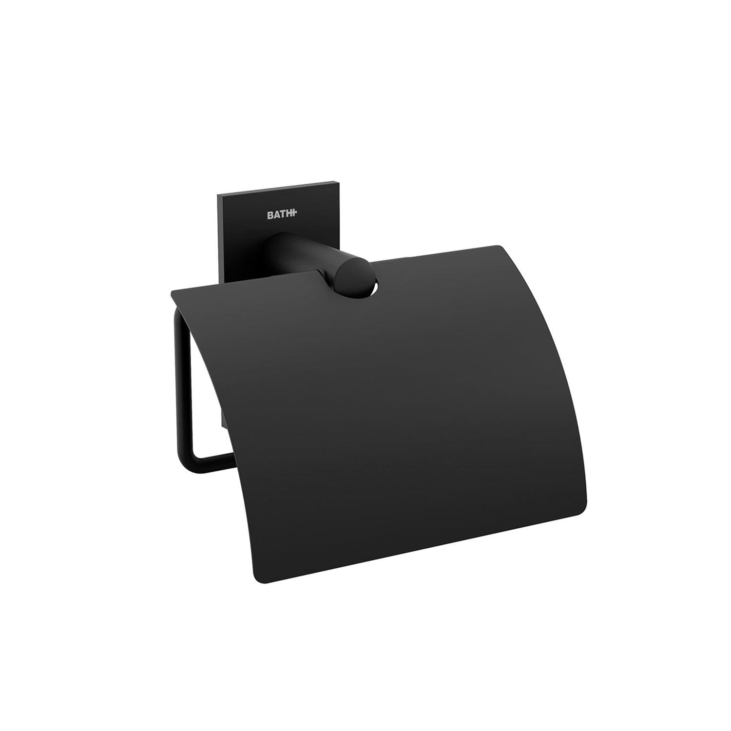 Toilet Roll Holder With Cover, Self-adhesive, Black, Stick Collection