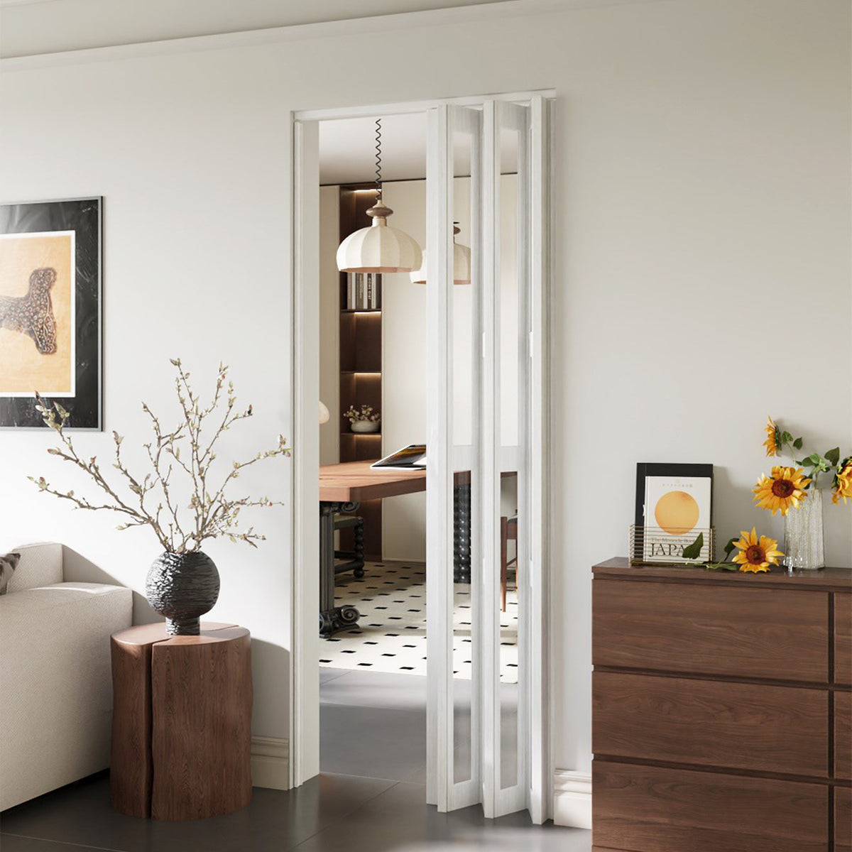 Breeins Magnetic Sliding Pvc Concertina Folding Door With Long Windows