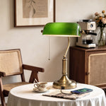 HOMCOM Desk Lamp With Vintage Bronze Tone Base, Pull Rope Switch, Green