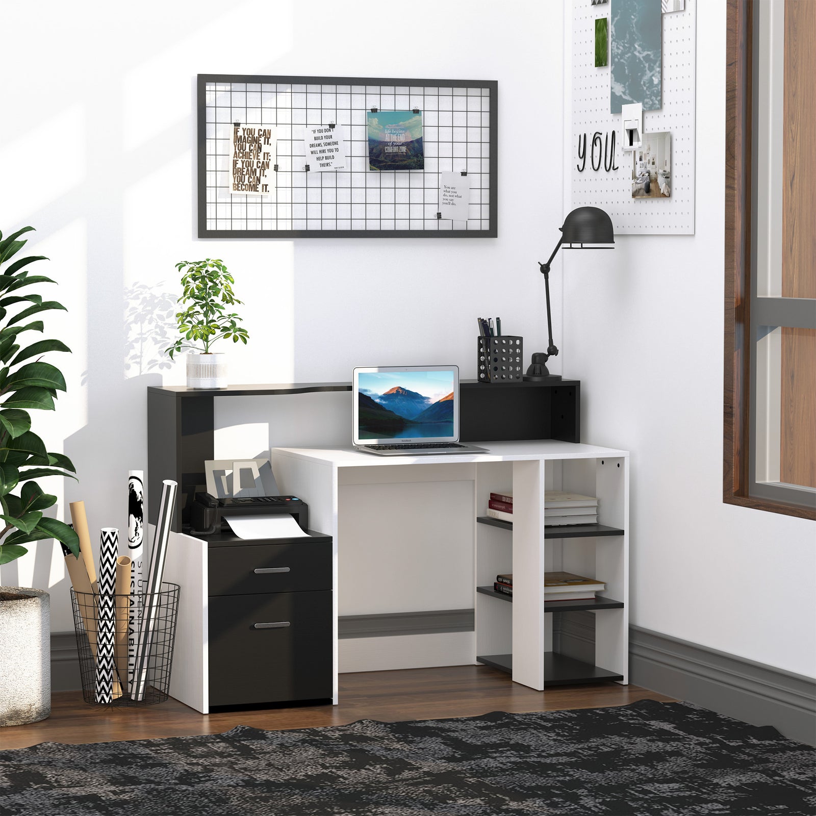 Multi-storage & Workstation Desk Table Storage Shelves Home | Black
