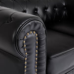 Chesterfield Scroll Arm Faux Leather Sofa 2 Seater | Black