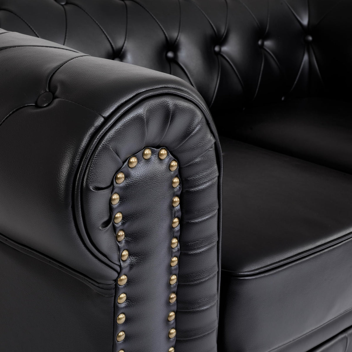 Chesterfield Scroll Arm Faux Leather Sofa 2 Seater | Black