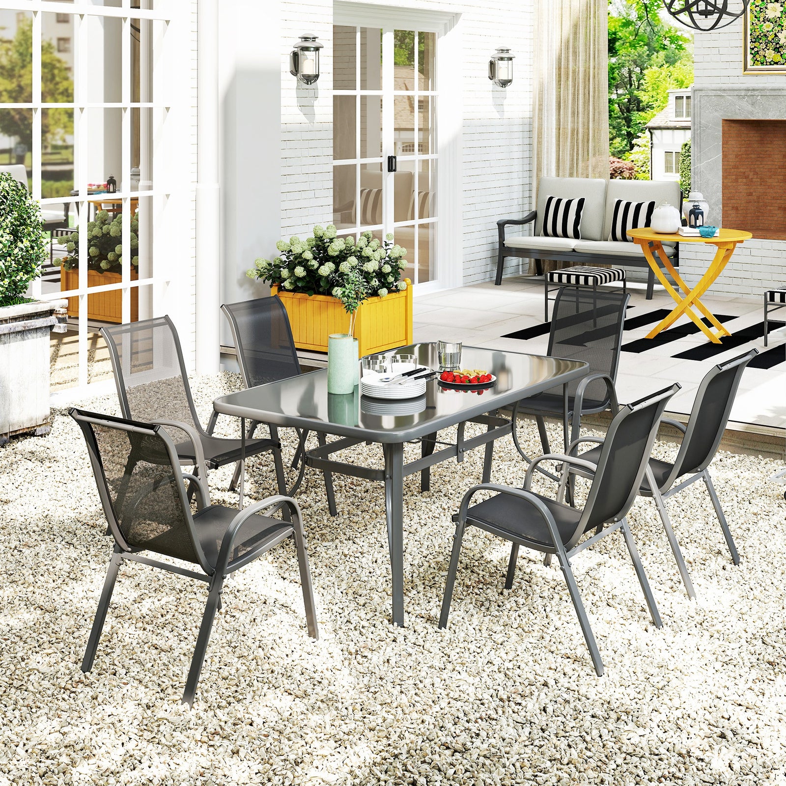 Garden Dining Set, 6 Seater W/ Parasol Hole, Charcoal