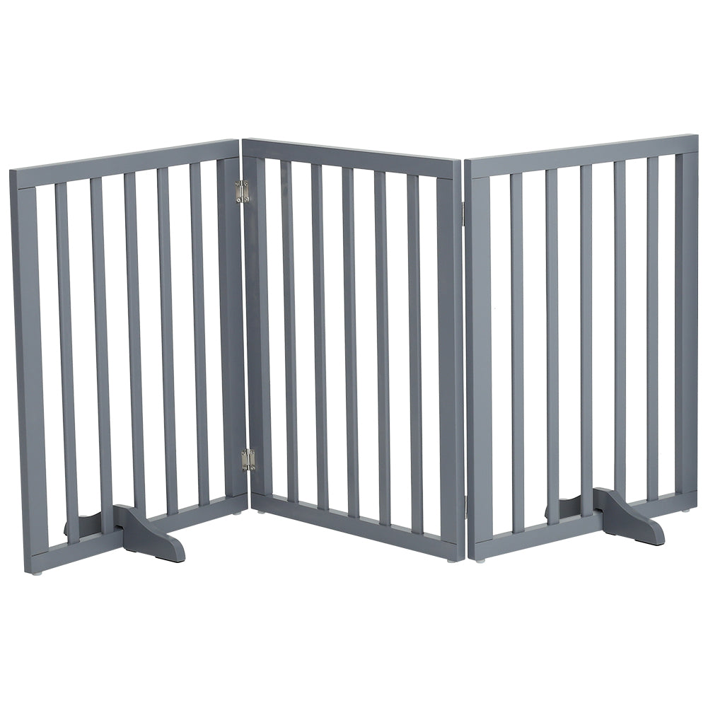 Foldable Freestanding 3/4-panel Pet Gate, Indoor Safety Barrier For Doorways, Halls & Staircases | Small | Grey