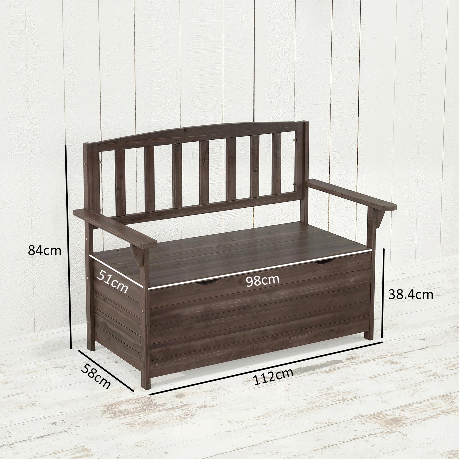 Outdoor 2 Seater Garden Bench, Garden Storage Bench With Backrest | Brown