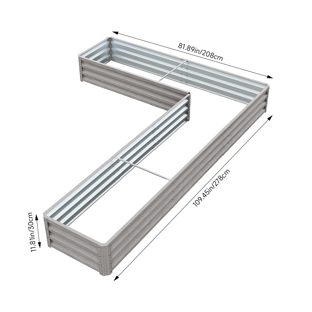 L-shaped Galvanized Steel Raised Garden Bed Raised Planter Box | Grey