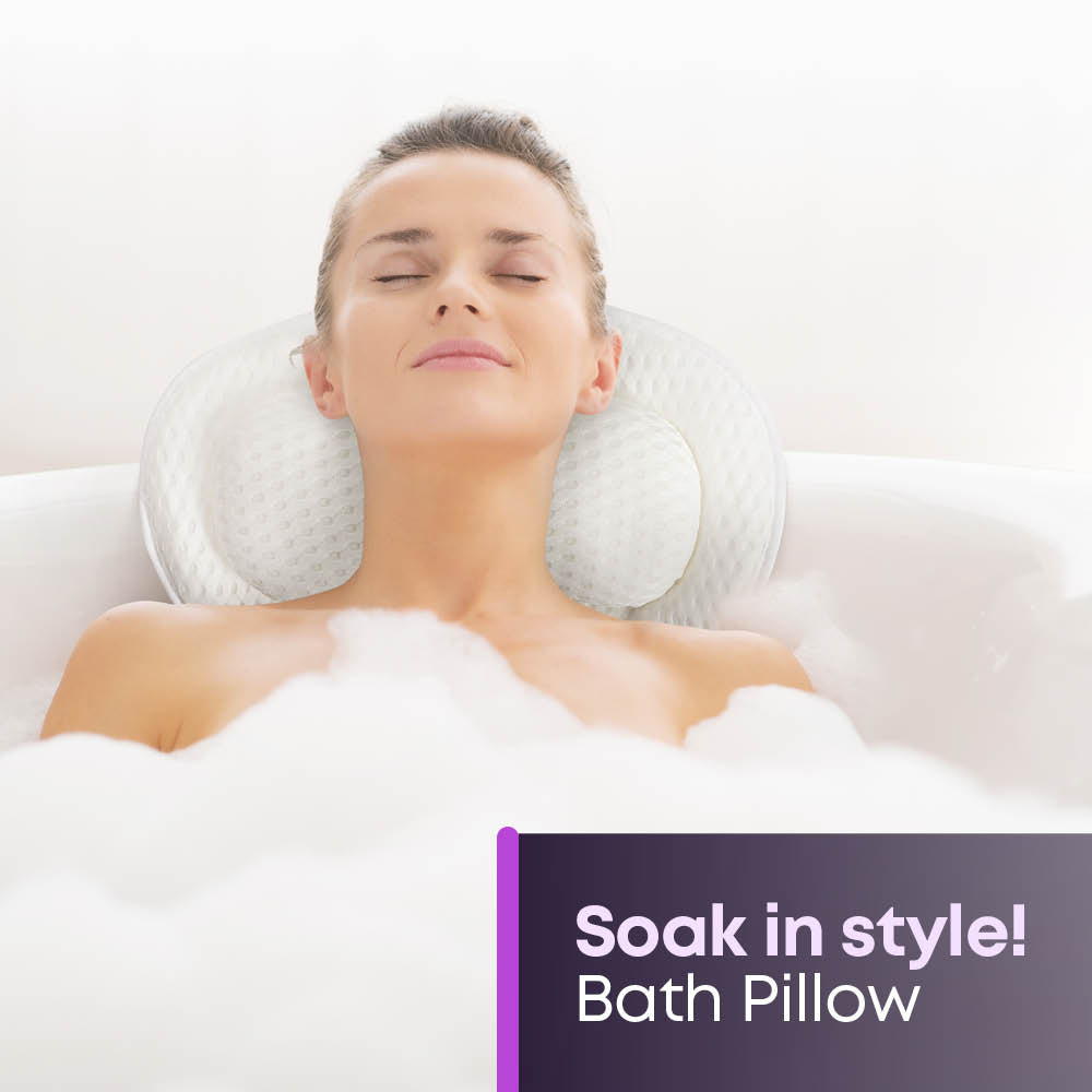 3d Mesh Bath Pillow Head Neck Support With Hanging Hook White