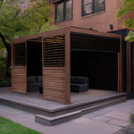 Wood Effect Aluminium Pergola With Blinds, 2 X Side Panels & Led Lights | 3m x 3m | Brown