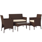 4 Piece Rattan Garden Furniture Sofa Set With Cushions | Brown