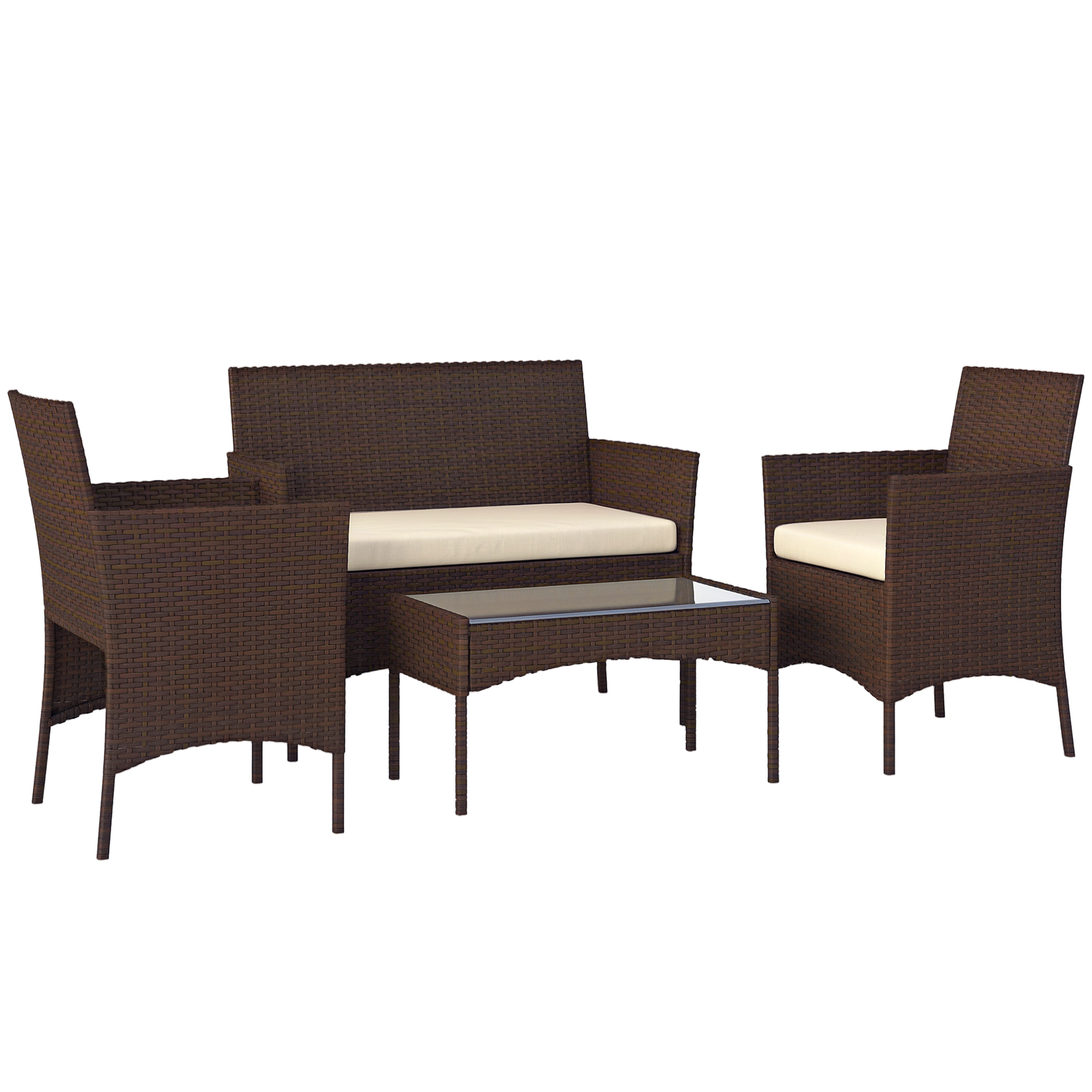 4 Piece Rattan Garden Furniture Sofa Set With Cushions | Brown