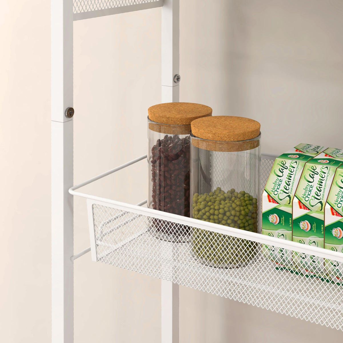 HOMCOM 3-tier Kitchen Cart, Multifunction Kitchen Trolley On Wheels, White