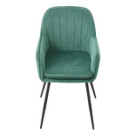 Set Of 2 Modern Velvet Dining Chairs With Armrests And Black Iron Legs | Green