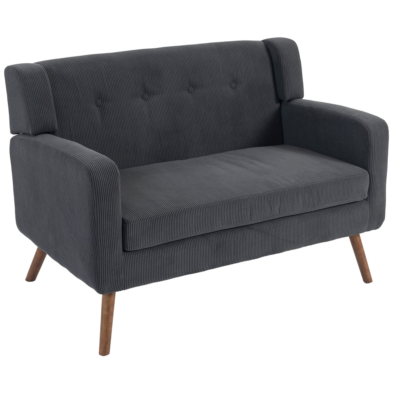 2 Seater Sofa, 118 Cm Corduroy Small Loveseat Sofa | Dark Grey