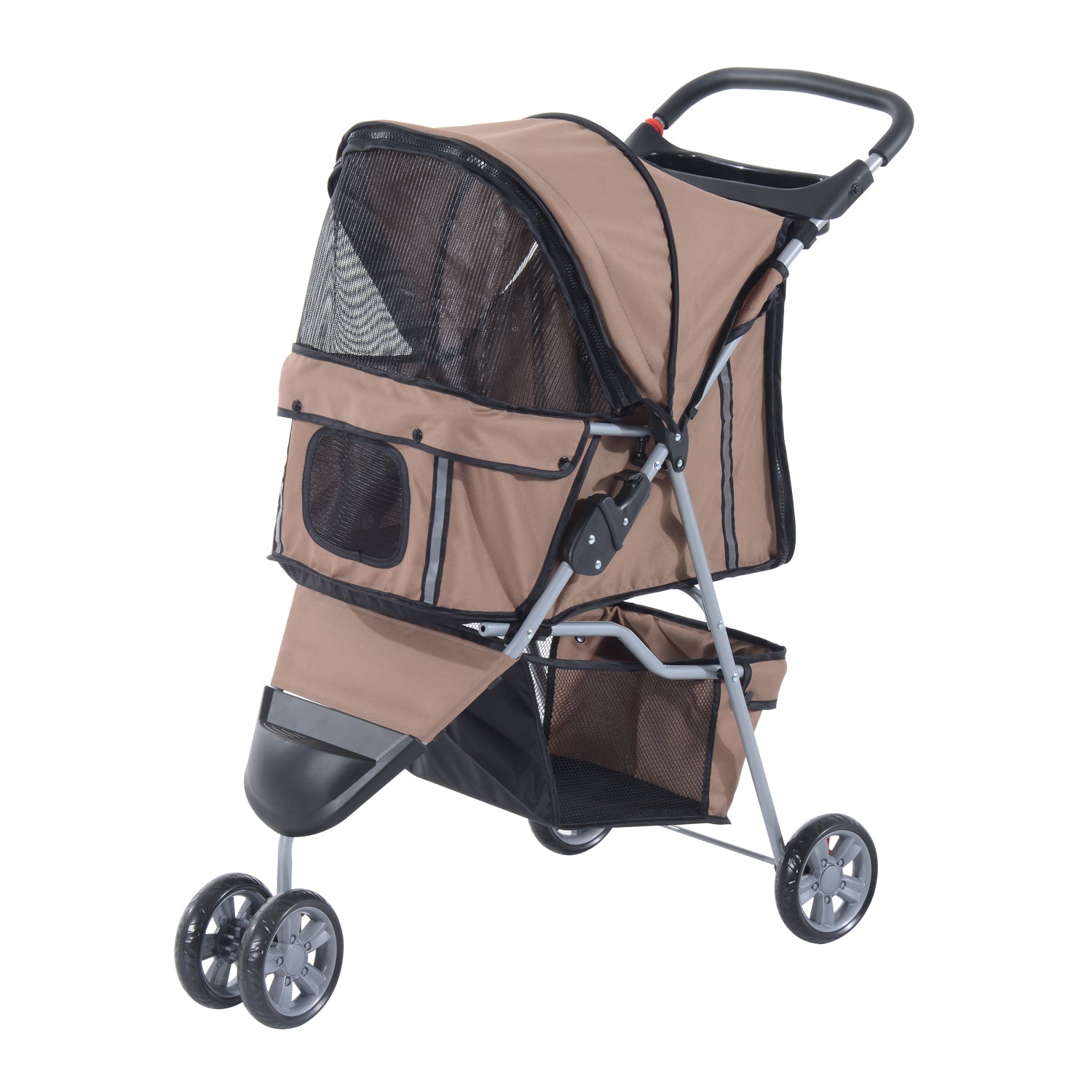 Pet Stroller Pushchair Carrier For Cat Puppy With 3 Wheels | Brown