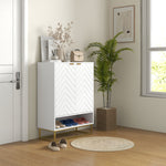 Shoe Cabinet With 2 Chevron Doors, Adjustable Shelf 12 Pairs