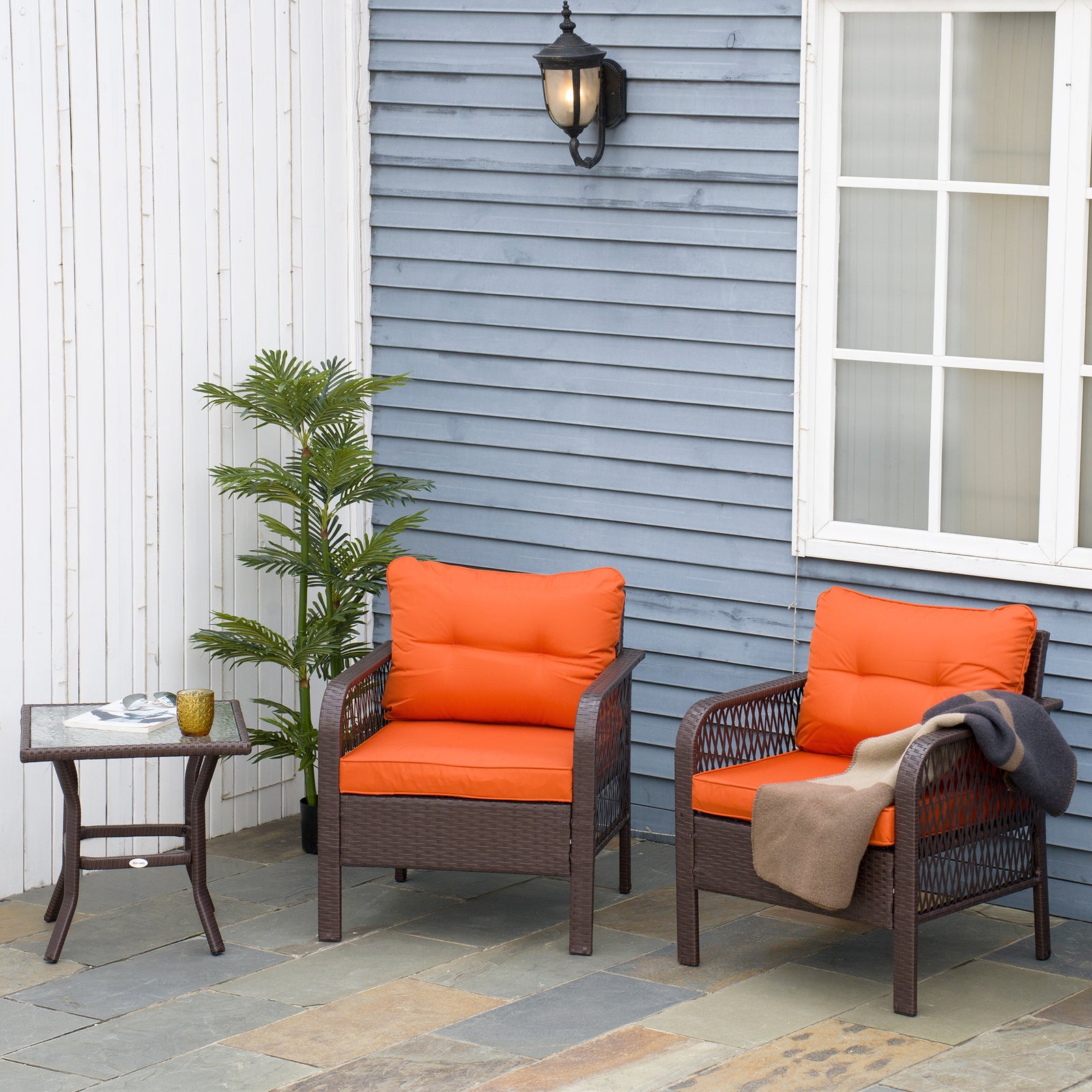 3pc Patio Rattan Wicker Bistro Set Conversation Furniture | Orange