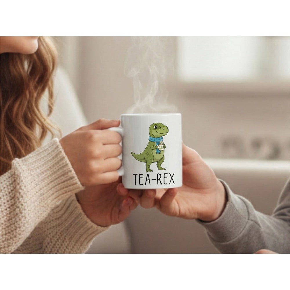 Dyzi Tea-rex Quote Ceramic Coffee Mug White Dinosaur Fun Design