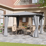 4m X 4m Outdoor Metal Gazebo With Pa-coated Canopy, Side Curtains & Solar Led Lights With Remote Patio Shelter | Light Grey
