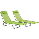 Outsunny 2 Folding Sun Loungers W/ Adjustable Backrest - Green