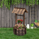 Wooden Wishing Well Planter For Garden, With Bucket