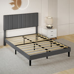 Upholstered Linen Bed Frame With Foam Headboard | Double | Dark Grey