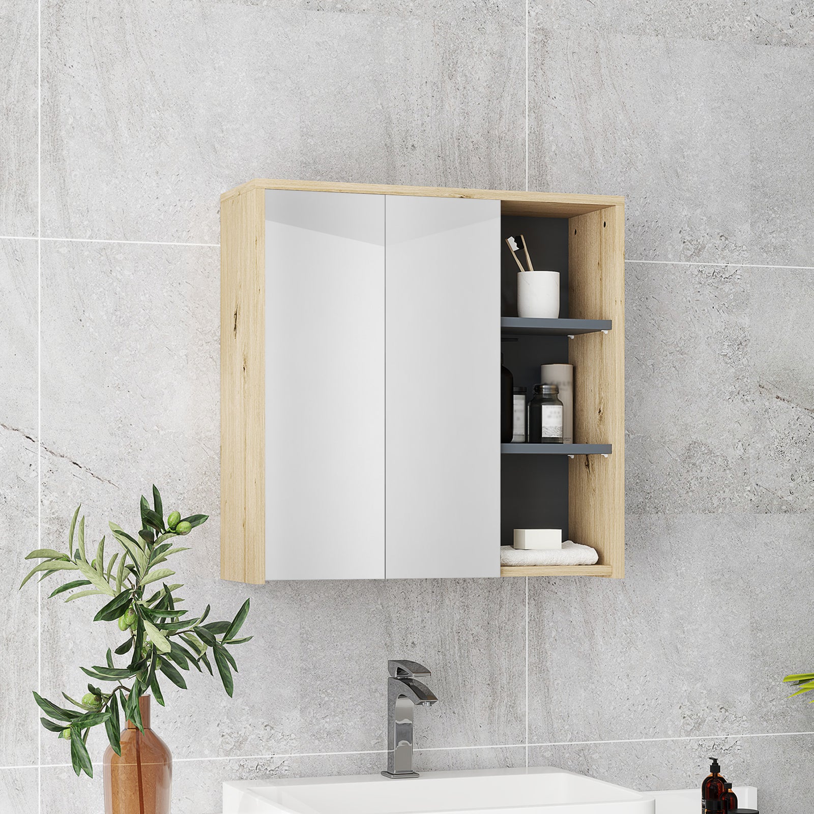 Bathroom Cabinet Wall Mounted Mirror Storage With Shelves