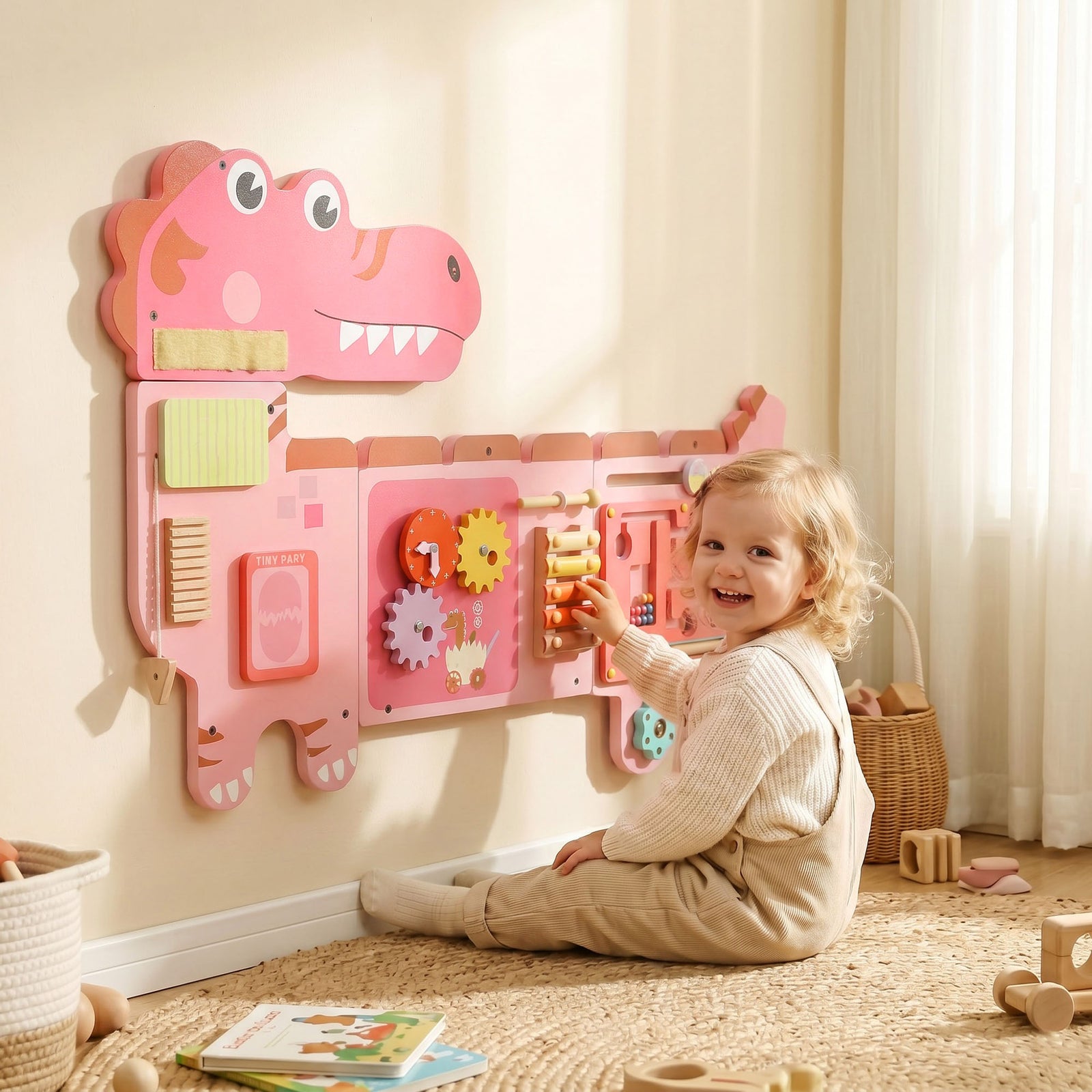 Busy Board Panels Wall Mounted Dinosaur | Pink