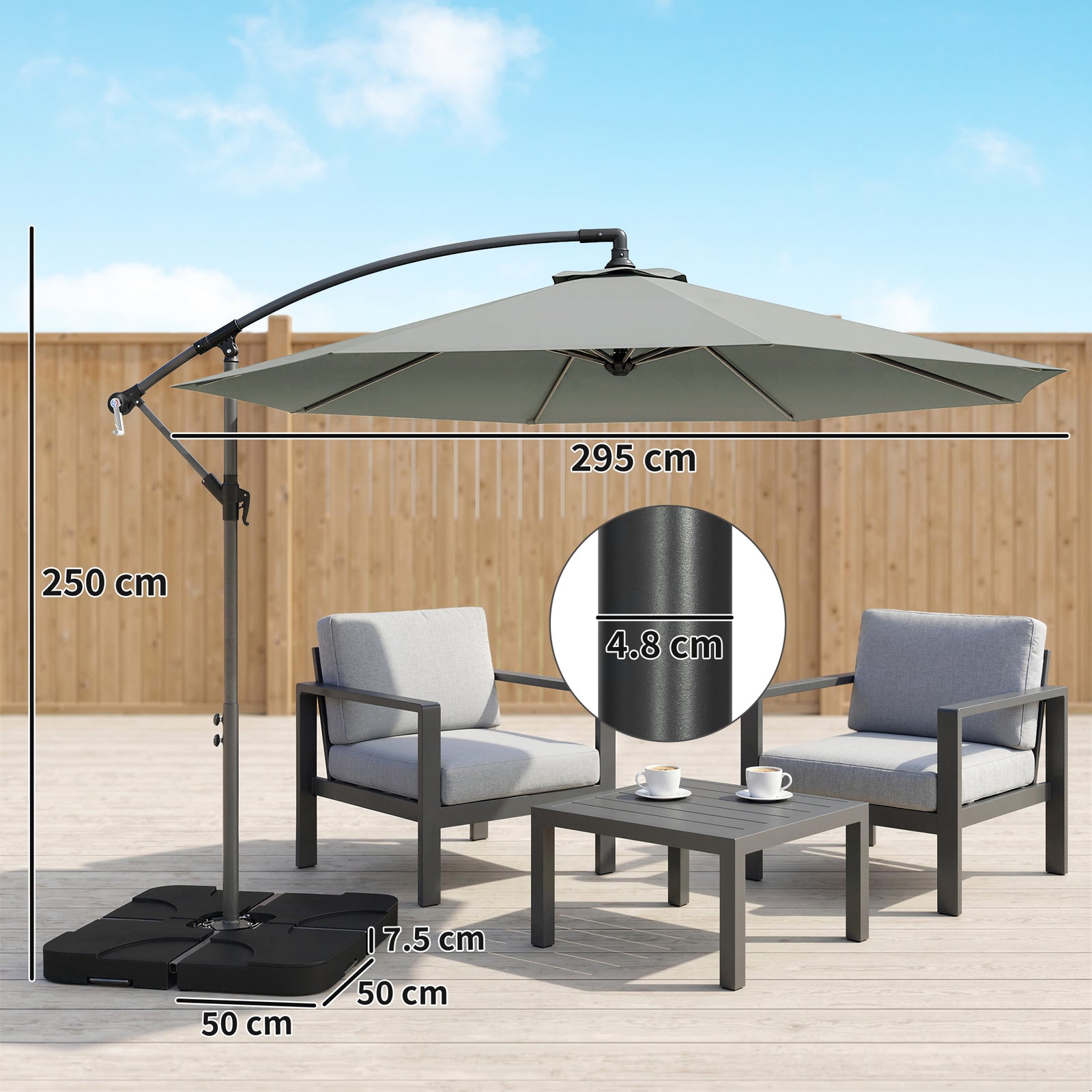 3(m) Banana Parasol Cantilever Umbrella Garden W/ Base Weights | Light Grey