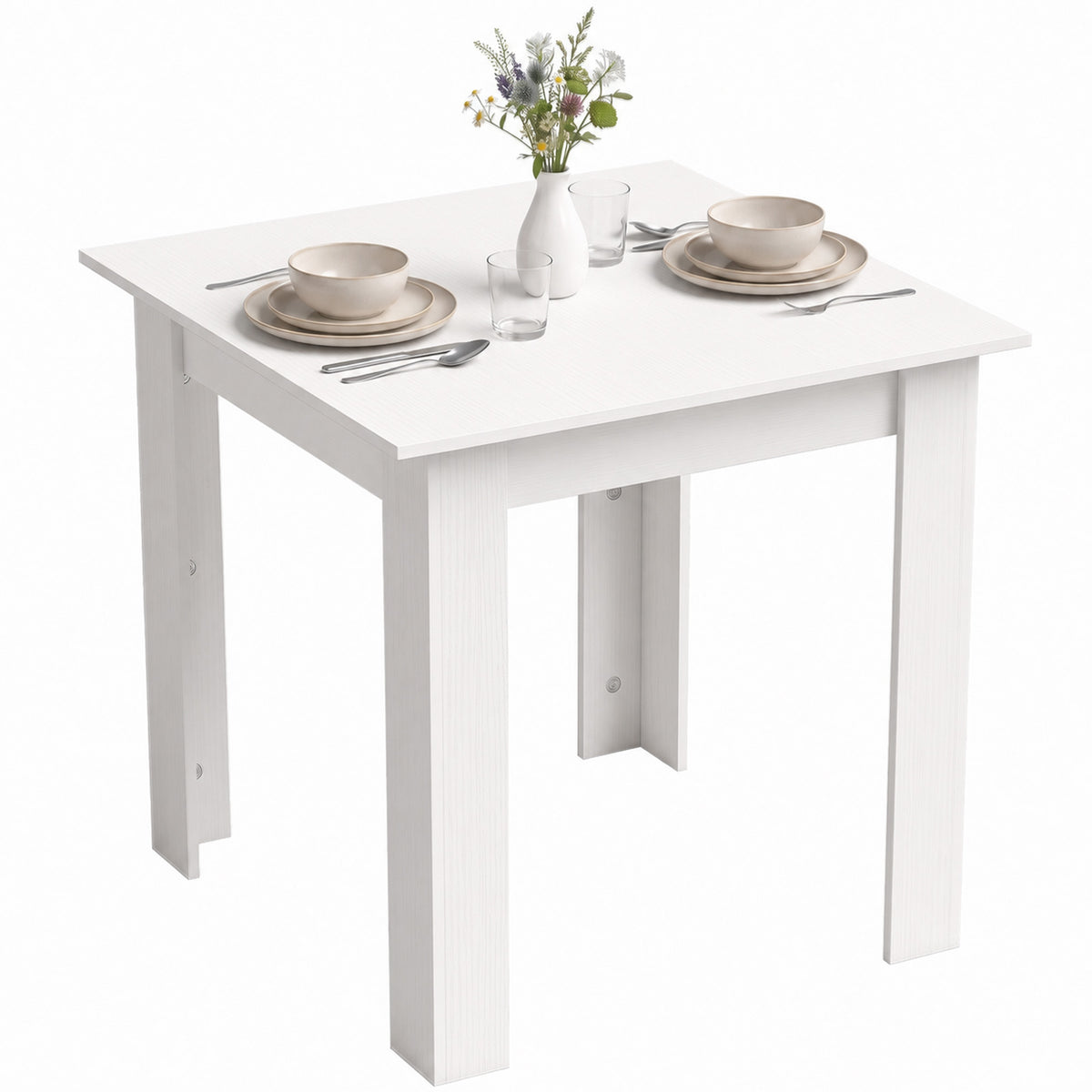 HOMCOM Square Dining Table, Kitchen Table With White Wood Effect